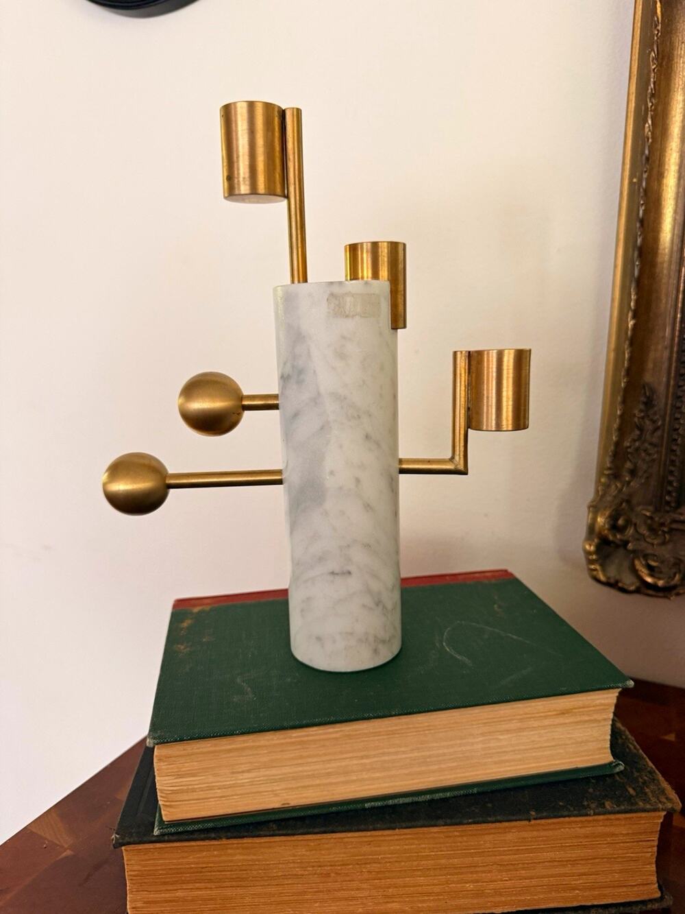 Lara Bohinc for Lapicida Designer Carrara Marble & Brass Candle Holder Stick